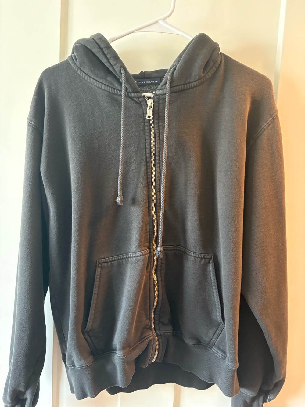 Brandy Melville Charcoal Gray Zip-Up Hoodie